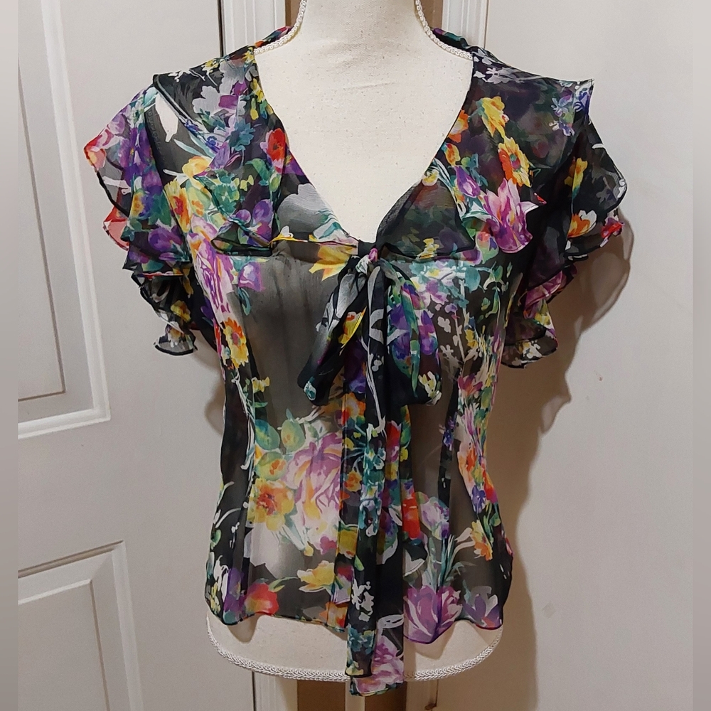 🌺  NEW Ralph Lauren Pure Silk Ruffled Blouse